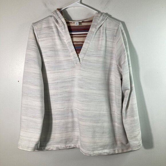 Womens Pure Jill V Neck Hoodie White Gray Striped Inner Brown Blue L Cotton Kang - Picture 1 of 9